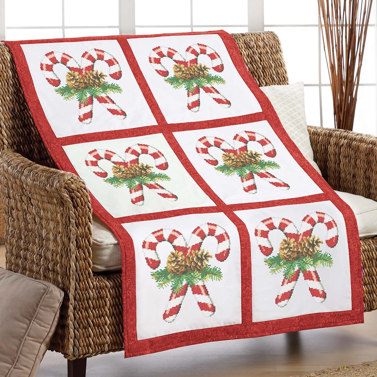 Herrschners® Candy Cane Quilt Blocks Stamped CrossStitch